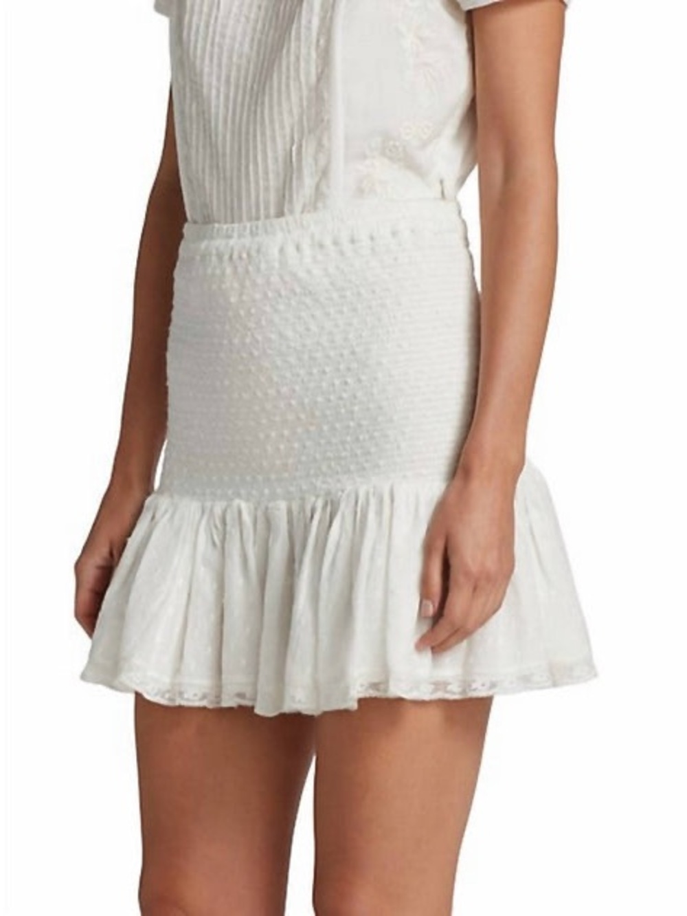 LoveShackFancy Milla Smocked Ruffle Mini Skirt White Medium